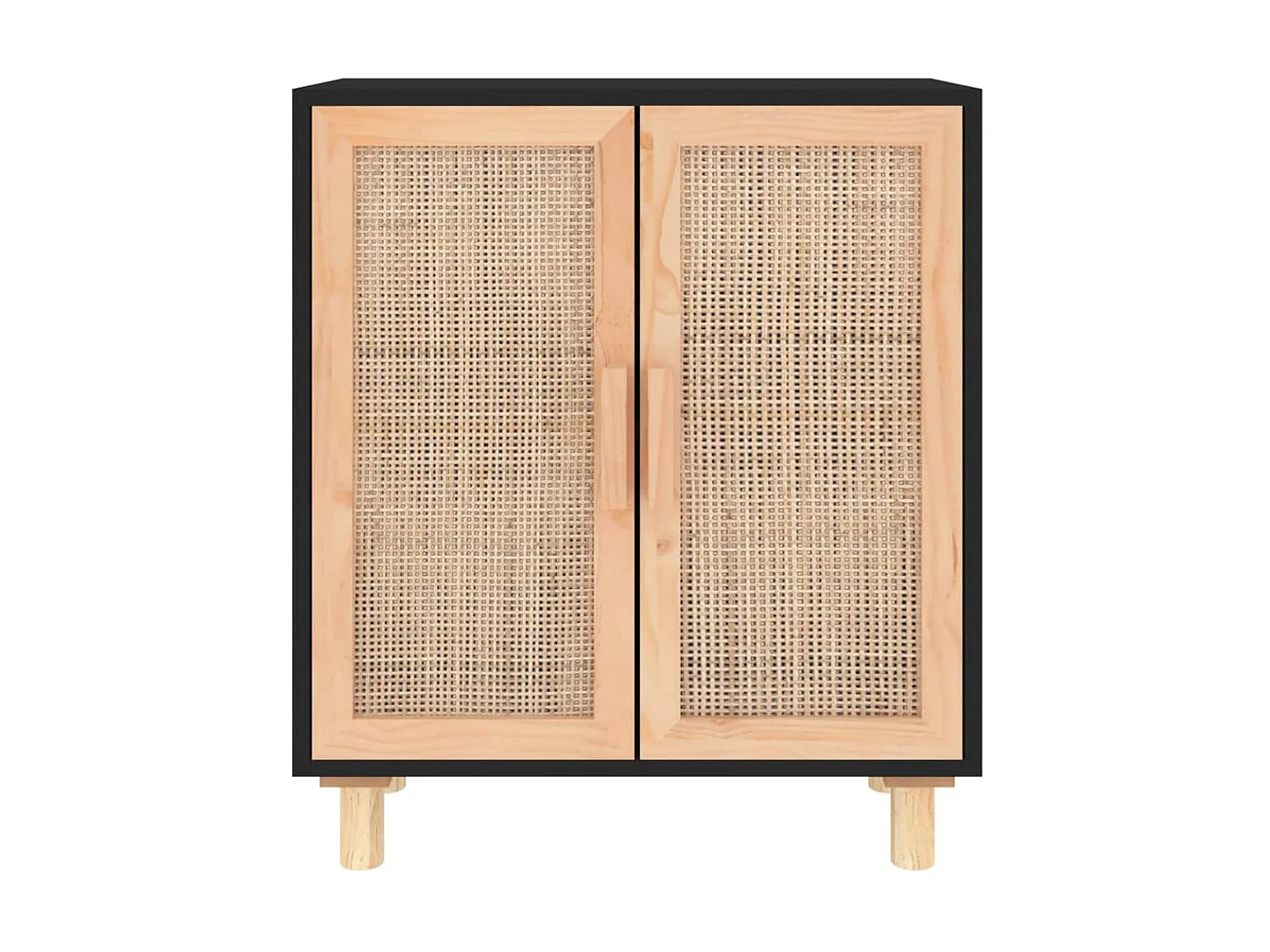 Dressoir 60x30x70 cm massief grenen hout en rattan zwart NL561260