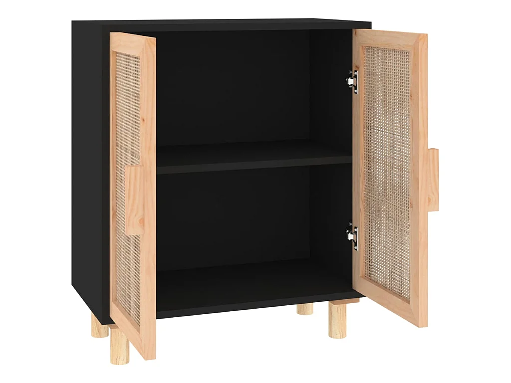 Dressoir 60x30x70 cm massief grenen hout en rattan zwart NL561260
