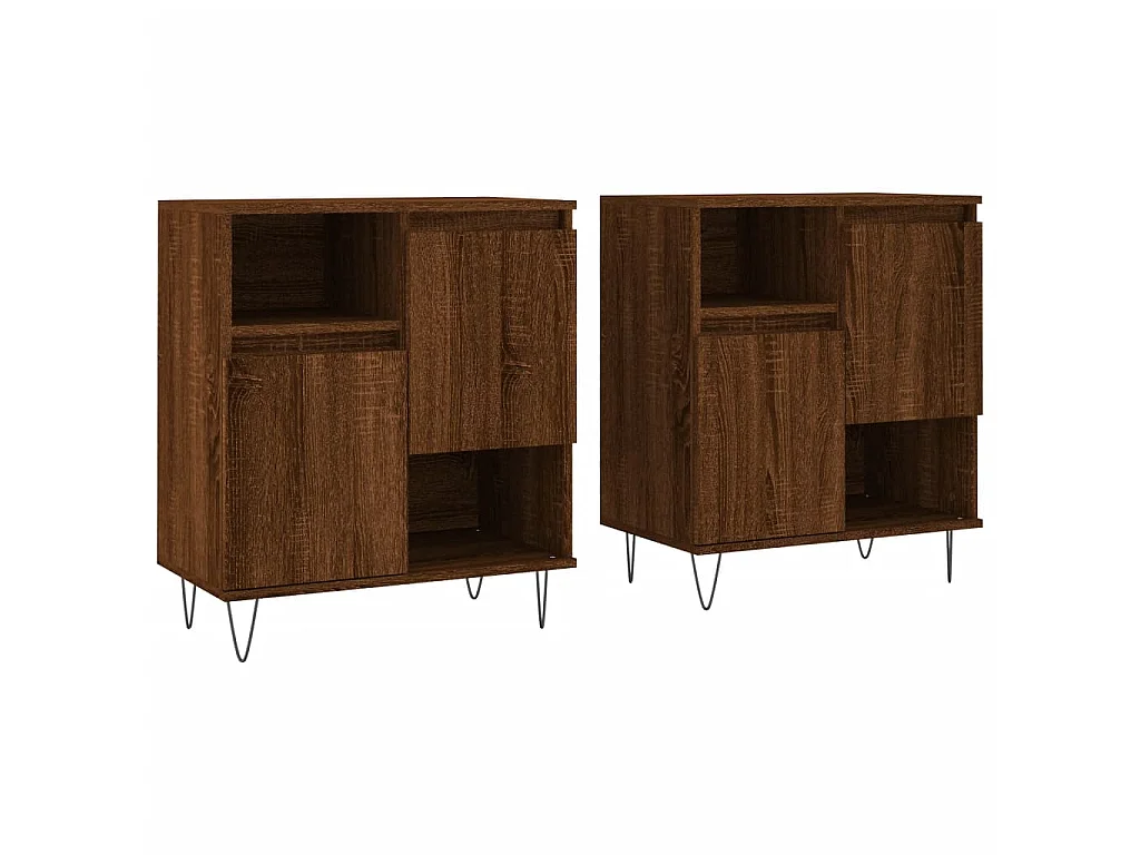 lot de 2 Buffets chêne marron bois d'ingénierie QWE26231
