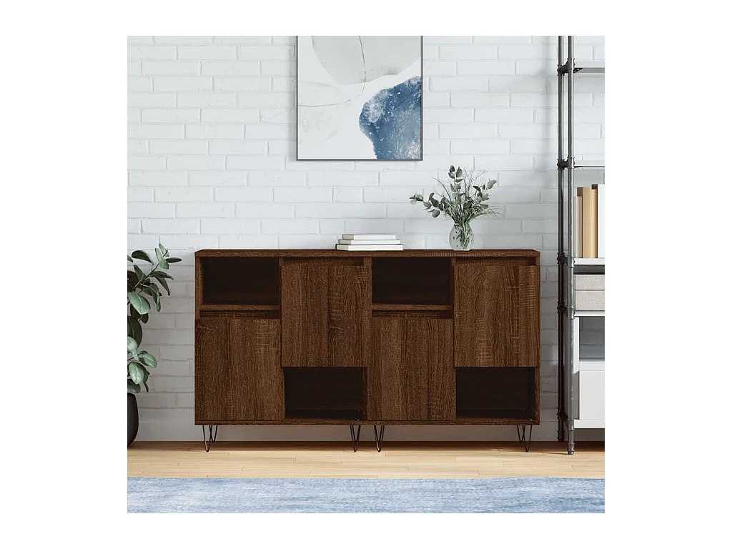 lot de 2 Buffets chêne marron bois d'ingénierie QWE26231