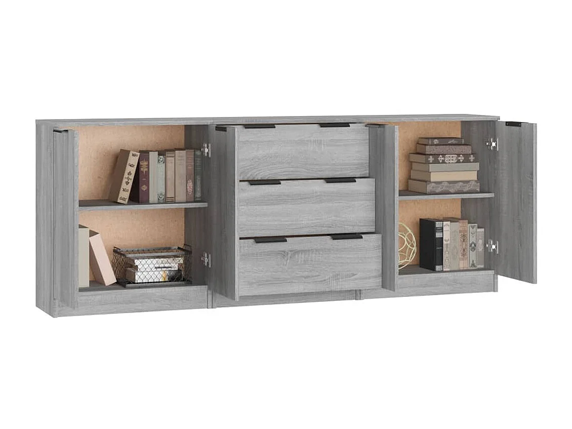 Aparador de 3 piezas madera contrachapada gris Sonoma ES73473