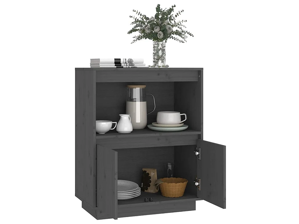 Aparador de madera maciza de pino gris 60x34x75 cm ES59489