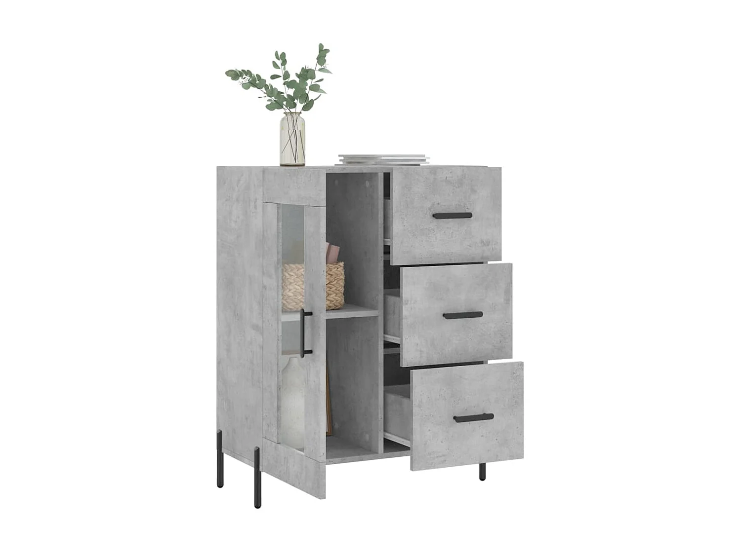 Aparador de madera de ingeniería gris hormigón 69,5x34x90 cm ES92139