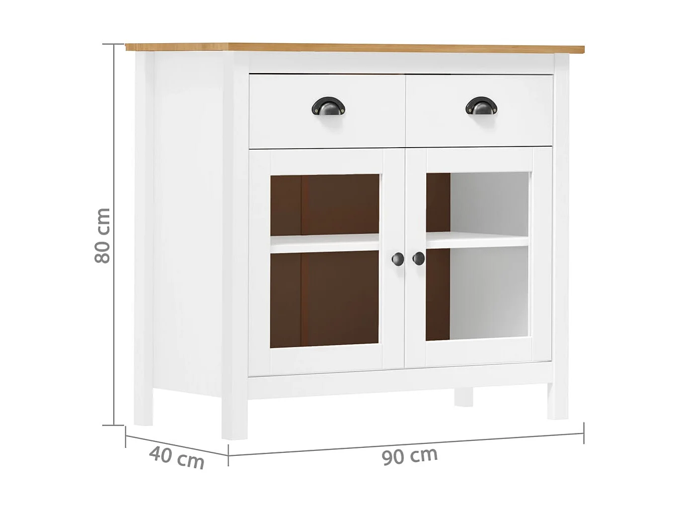 Aparador Hill madera maciza de pino blanco 90x40x80 cm ES72362