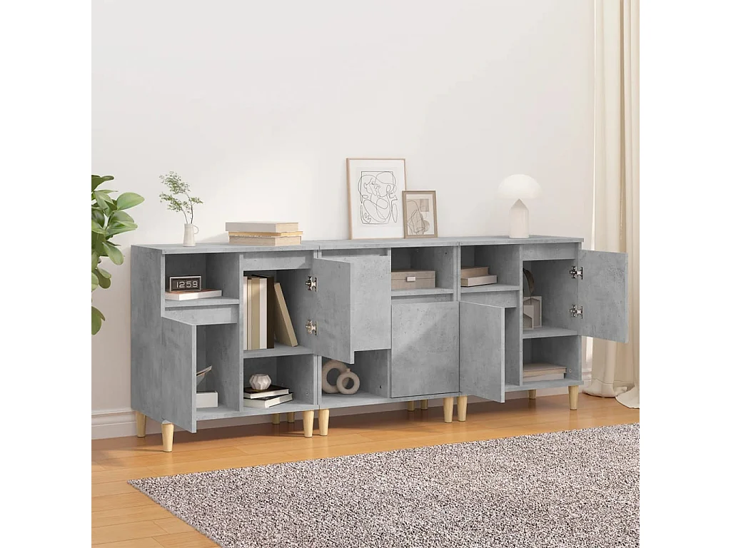 Aparadores 3 pcs 60x35x70 cm derivados de madeira cinza cimento PT496627