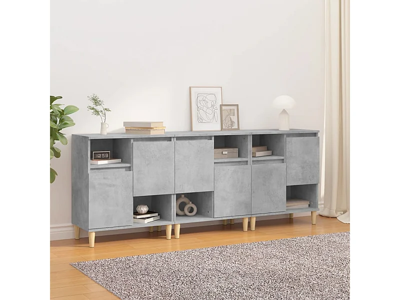 Buffets 3 pcs gris béton 60x35x70 cm bois d'ingénierie EGER33588