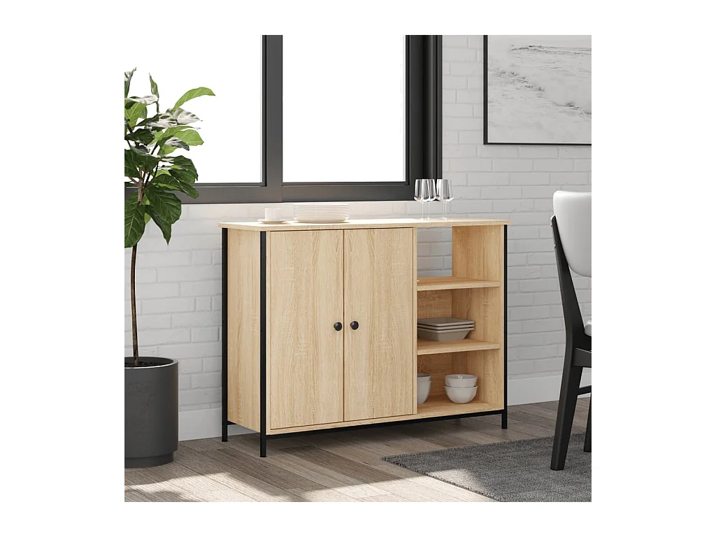 Buffet chêne sonoma 100x33x75 cm bois d'ingénierie QWE33689