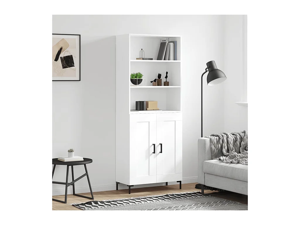 Buffet haut Blanc 69,5x34x180 cm Bois d'ingénierie QWE61242