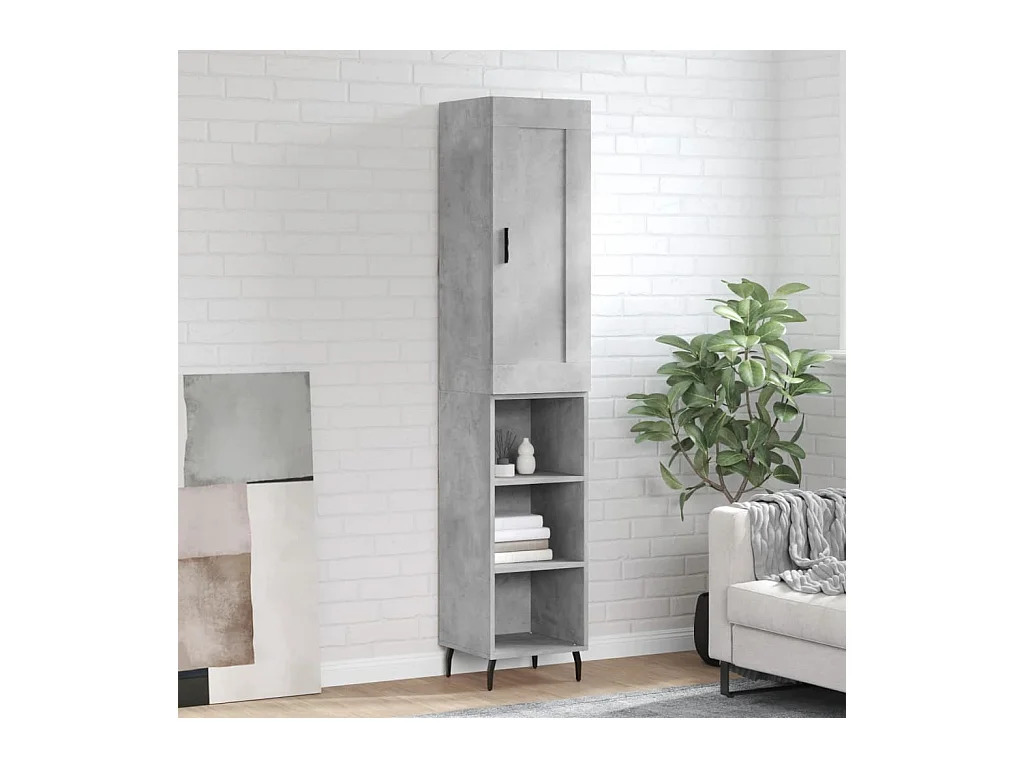 Buffet haut Gris béton 34,5x34x180 cm Bois d'ingénierie QWE47257