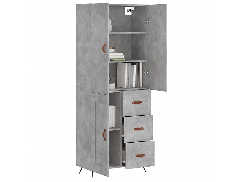 Buffet haut Gris béton 69,5x34x180 cm Bois d'ingénierie QWE77324