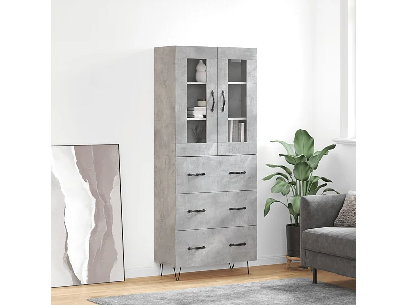 Buffet haut Gris béton 69,5x34x180 cm Bois d'ingénierie QWE23210