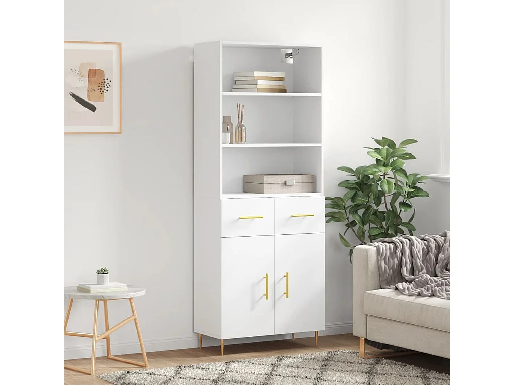 Buffet haut Blanc 69,5x34x180 cm Bois d'ingénierie QWE83795