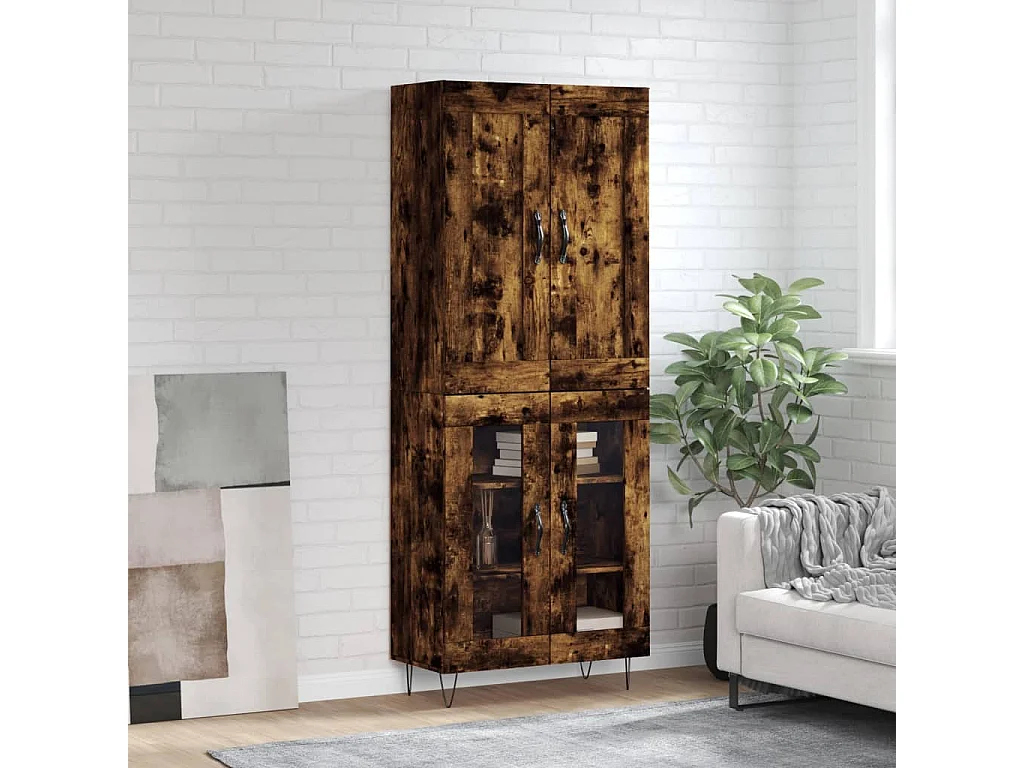 Buffet haut Chêne fumé 69,5x34x180 cm Bois d'ingénierie QWE57696