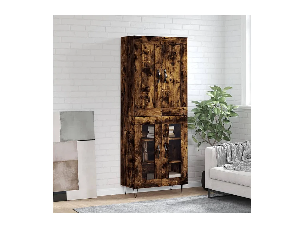 Buffet haut Chêne fumé 69,5x34x180 cm Bois d'ingénierie QWE57696