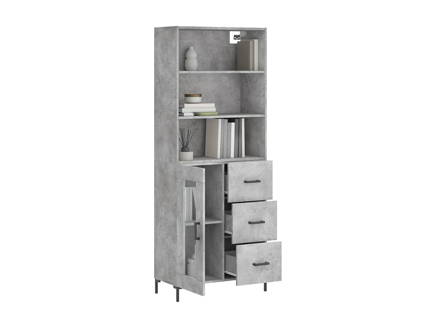 Buffet haut Gris béton 69,5x34x180 cm Bois d'ingénierie QWE77796