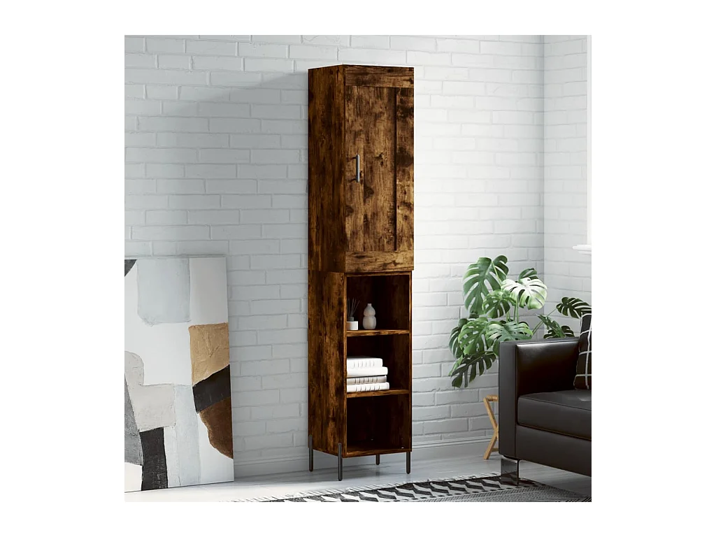 Buffet haut Chêne fumé 34,5x34x180 cm Bois d'ingénierie QWE68106