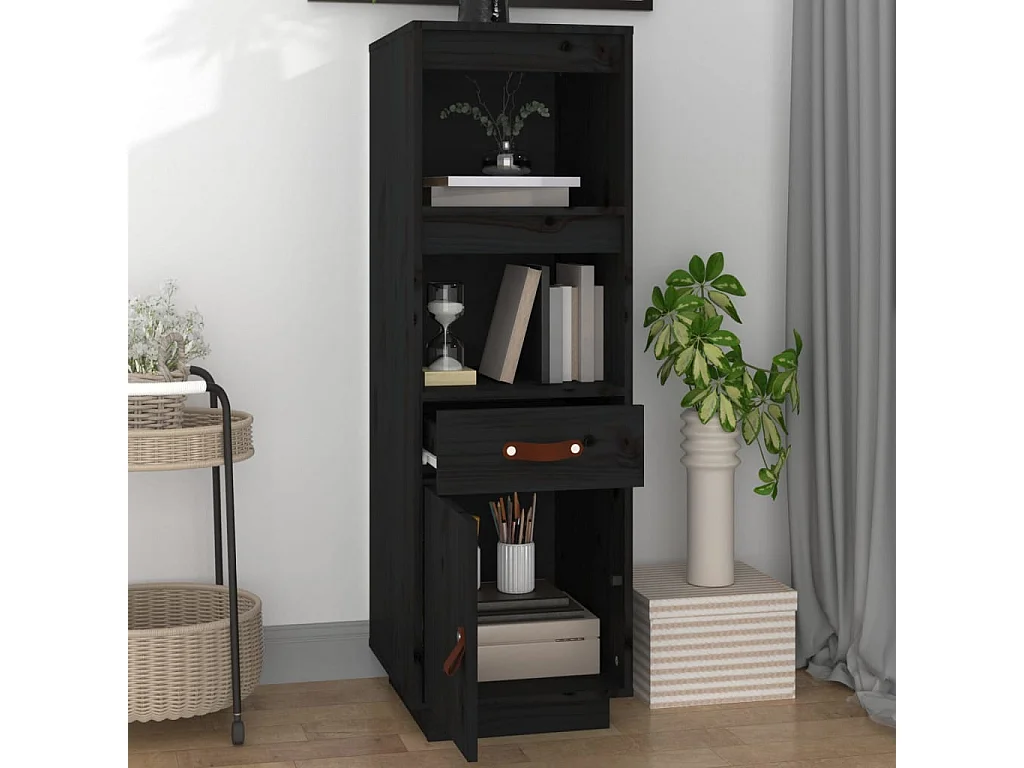 Highboard,Kommode Schwarz 34x40x108,5 cm Massivholz Kiefer -gkd94499