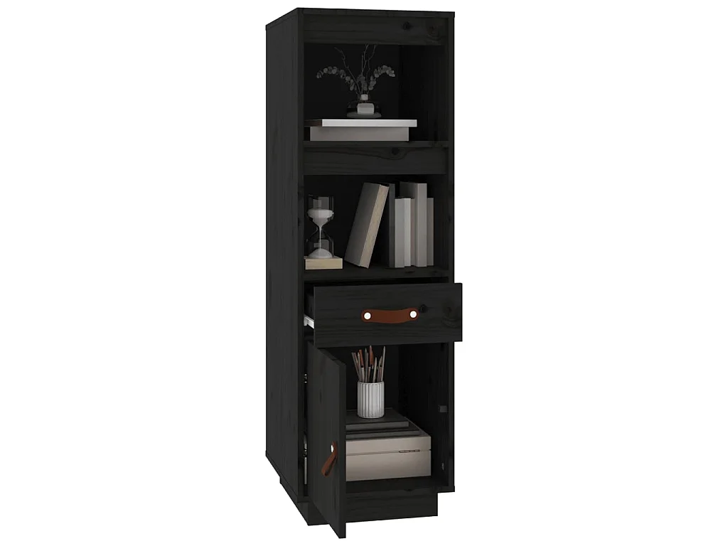 Highboard,Kommode Schwarz 34x40x108,5 cm Massivholz Kiefer -gkd94499