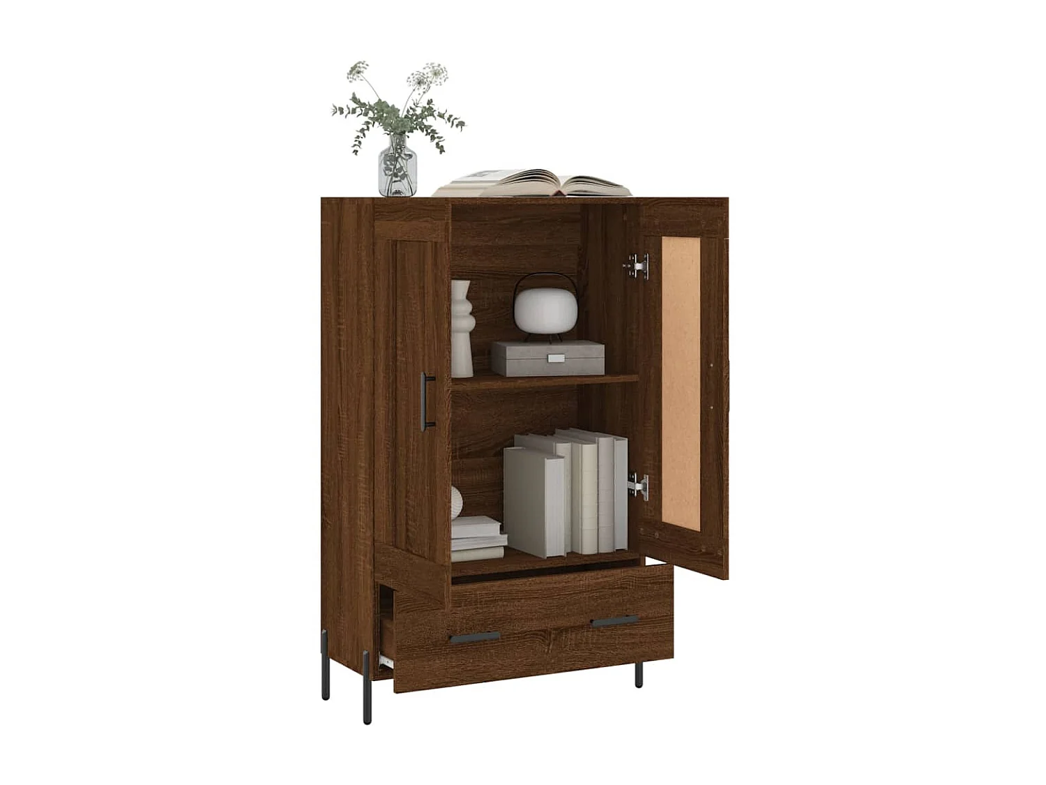 Buffet haut chêne marron 69,5x31x115 cm bois d'ingénierie QWE77449