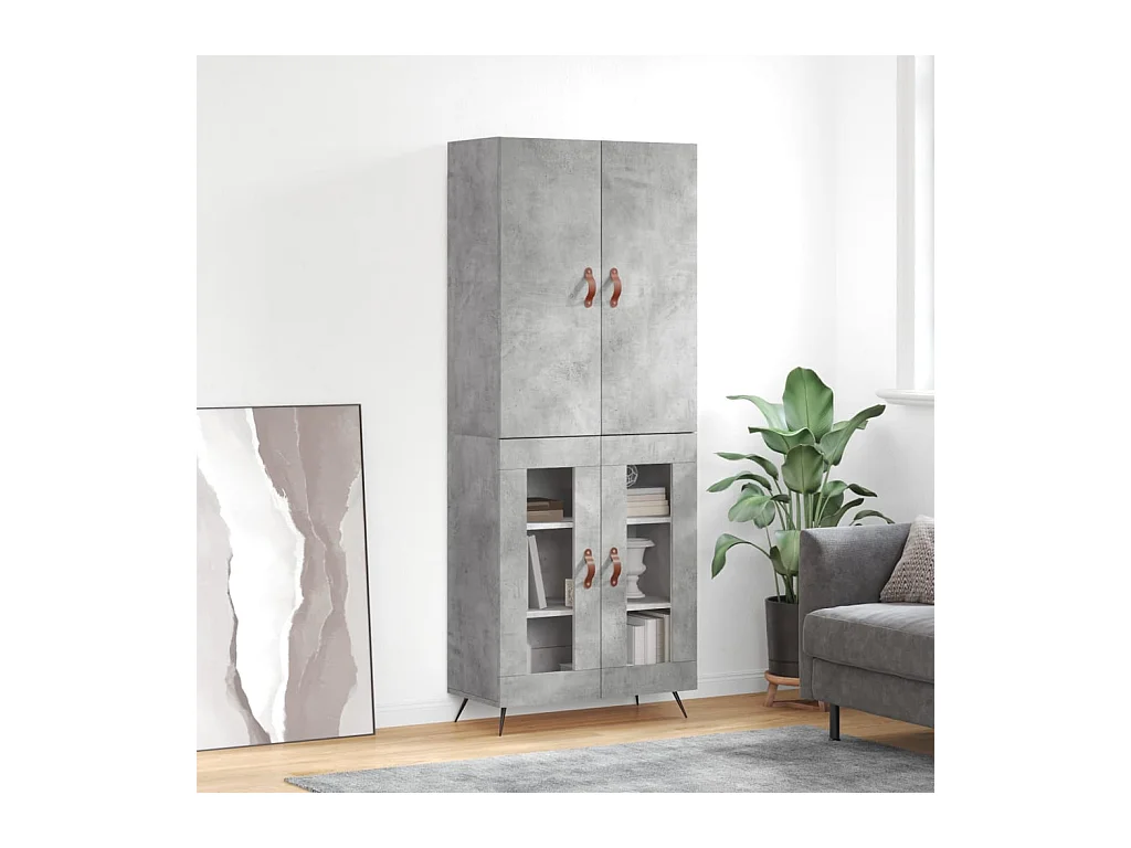 Buffet haut Gris béton 69,5x34x180 cm Bois d'ingénierie QWE76281