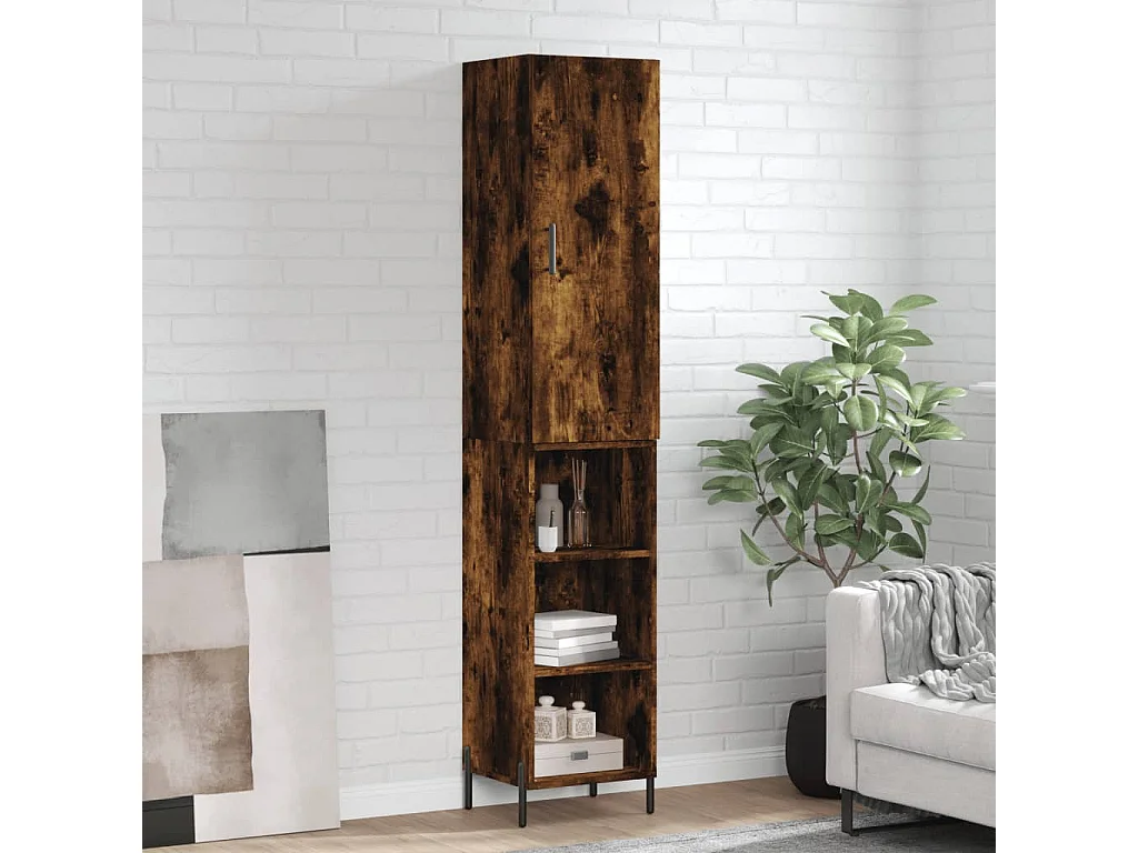 Buffet haut Chêne fumé 34,5x34x180 cm Bois d'ingénierie QWE56546