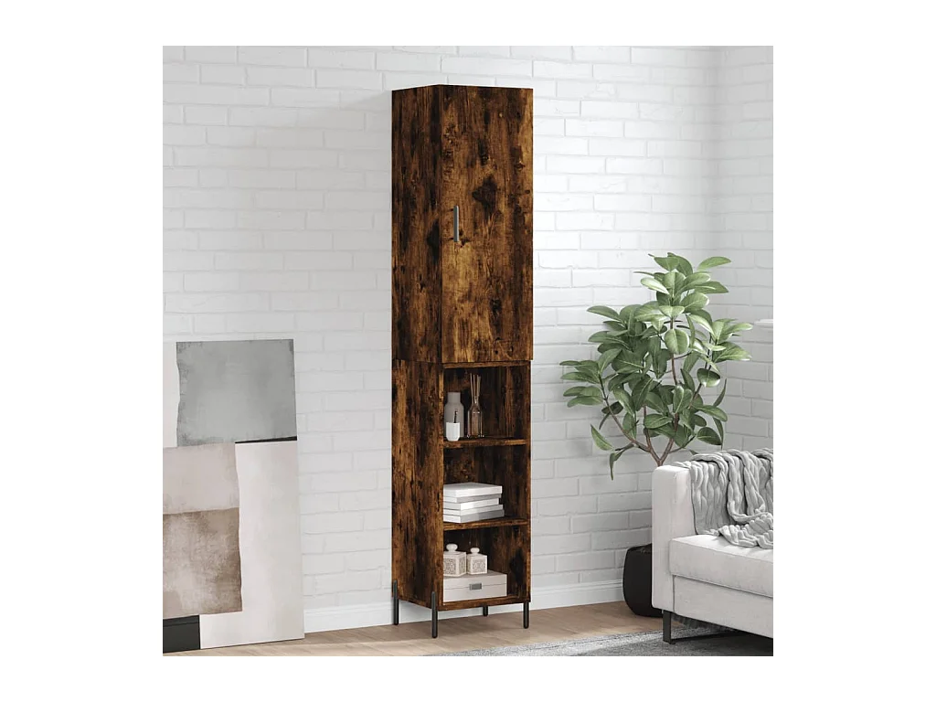 Buffet haut Chêne fumé 34,5x34x180 cm Bois d'ingénierie QWE56546