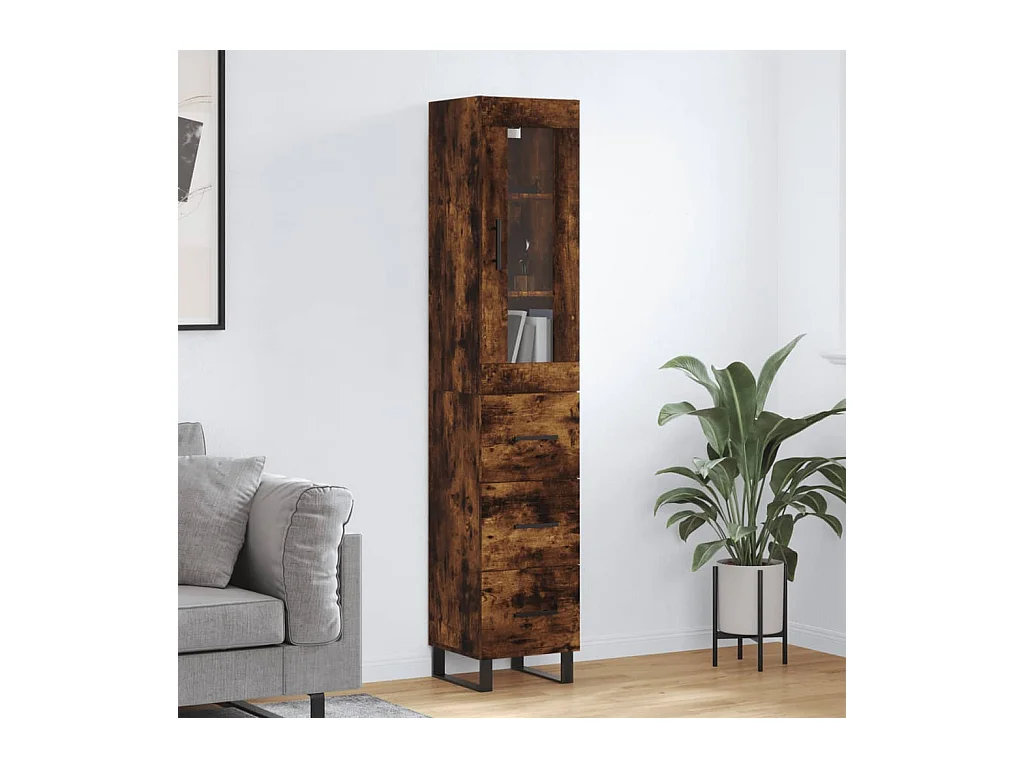 Hoge kast 34,5x34x180 cm bewerkt hout gerookt eikenkleurig NL18130