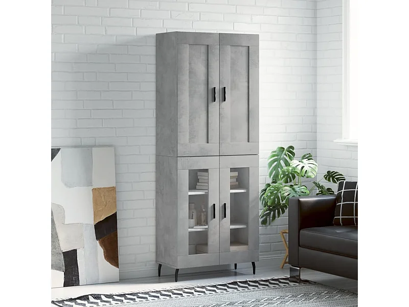 Hoge kast 69,5x34x180 cm bewerkt hout betongrijs NL270100