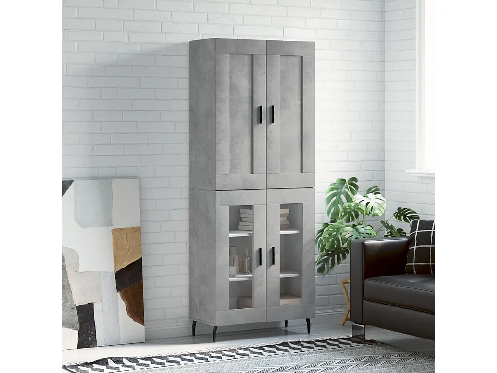 Buffet haut Gris béton 69,5x34x180 cm Bois d'ingénierie QWE61715