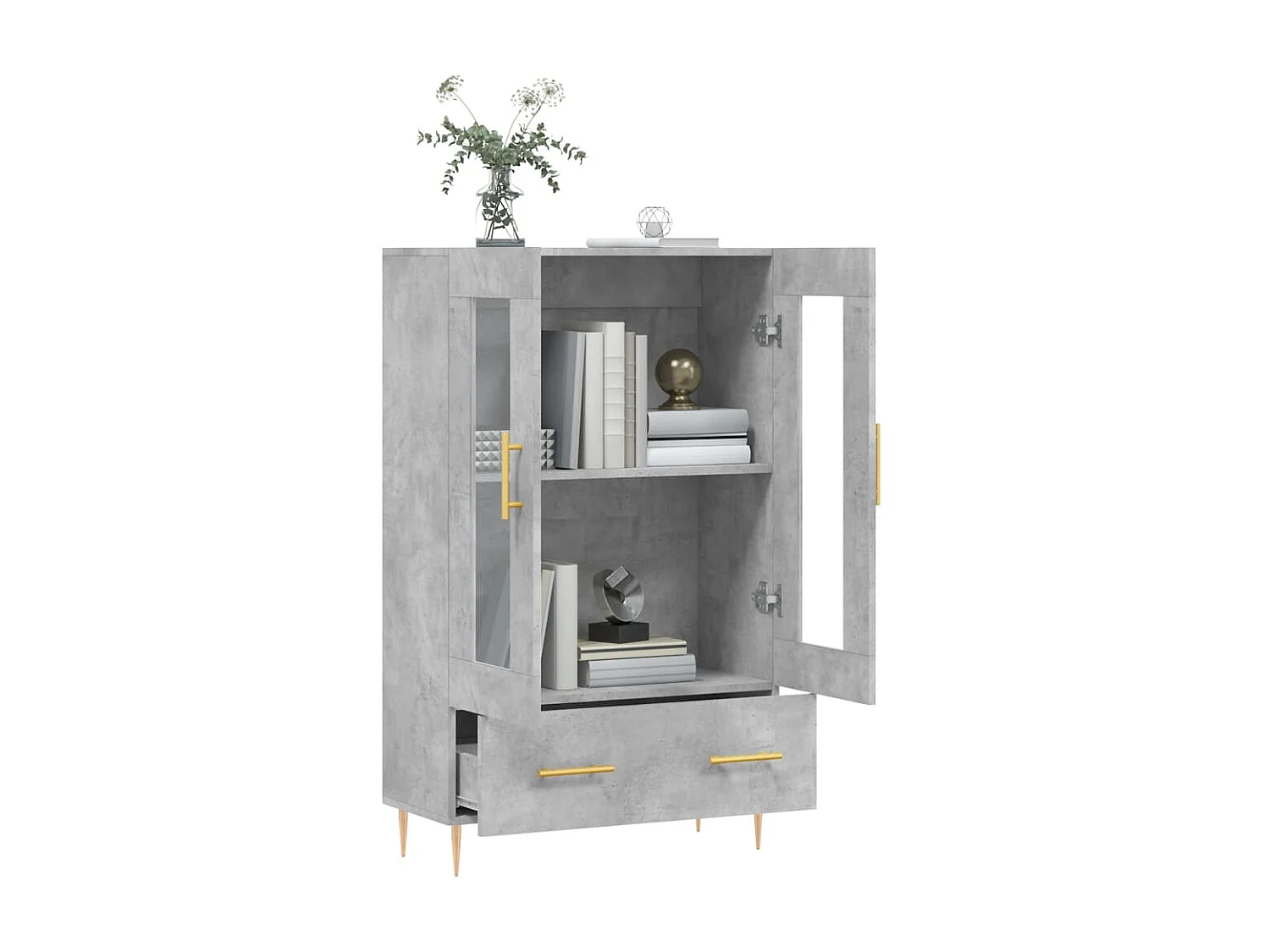 Buffet haut gris béton 69,5x31x115 cm bois d'ingénierie QWE38615