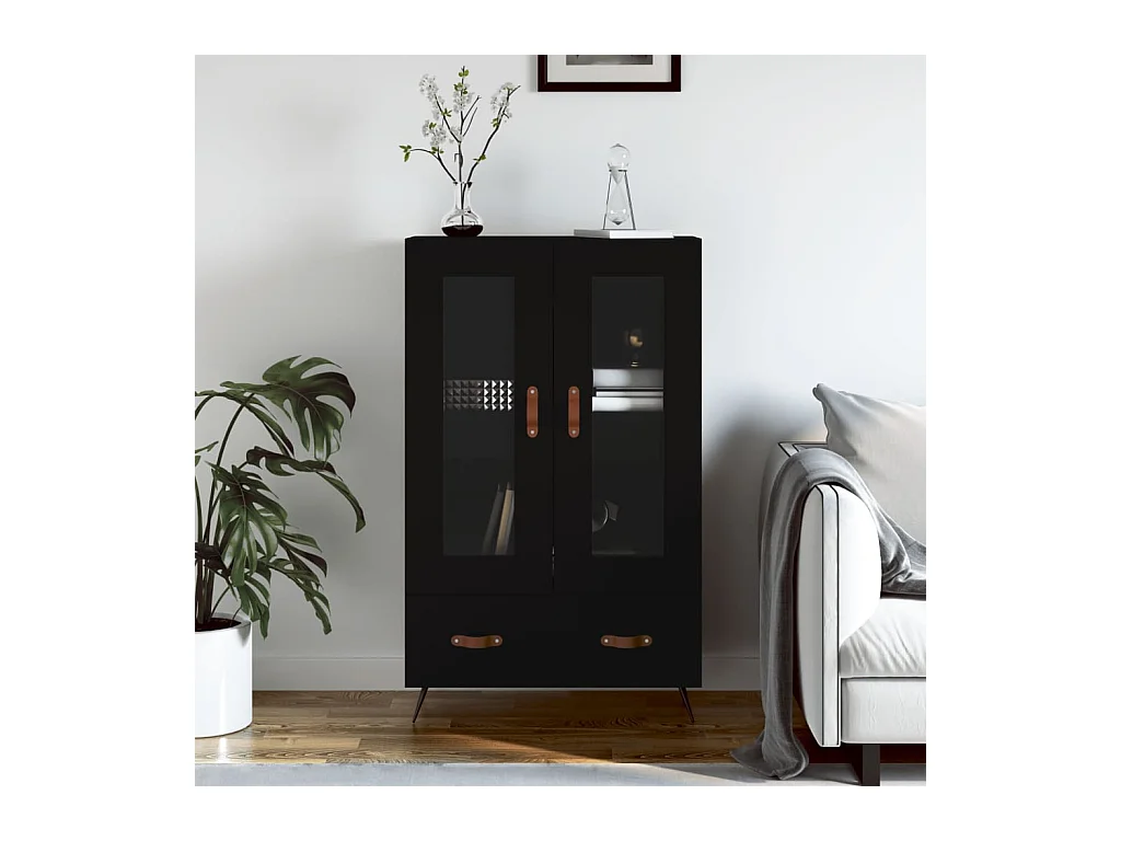 Buffet haut noir 69,5x31x115 cm bois d'ingénierie QWE19113