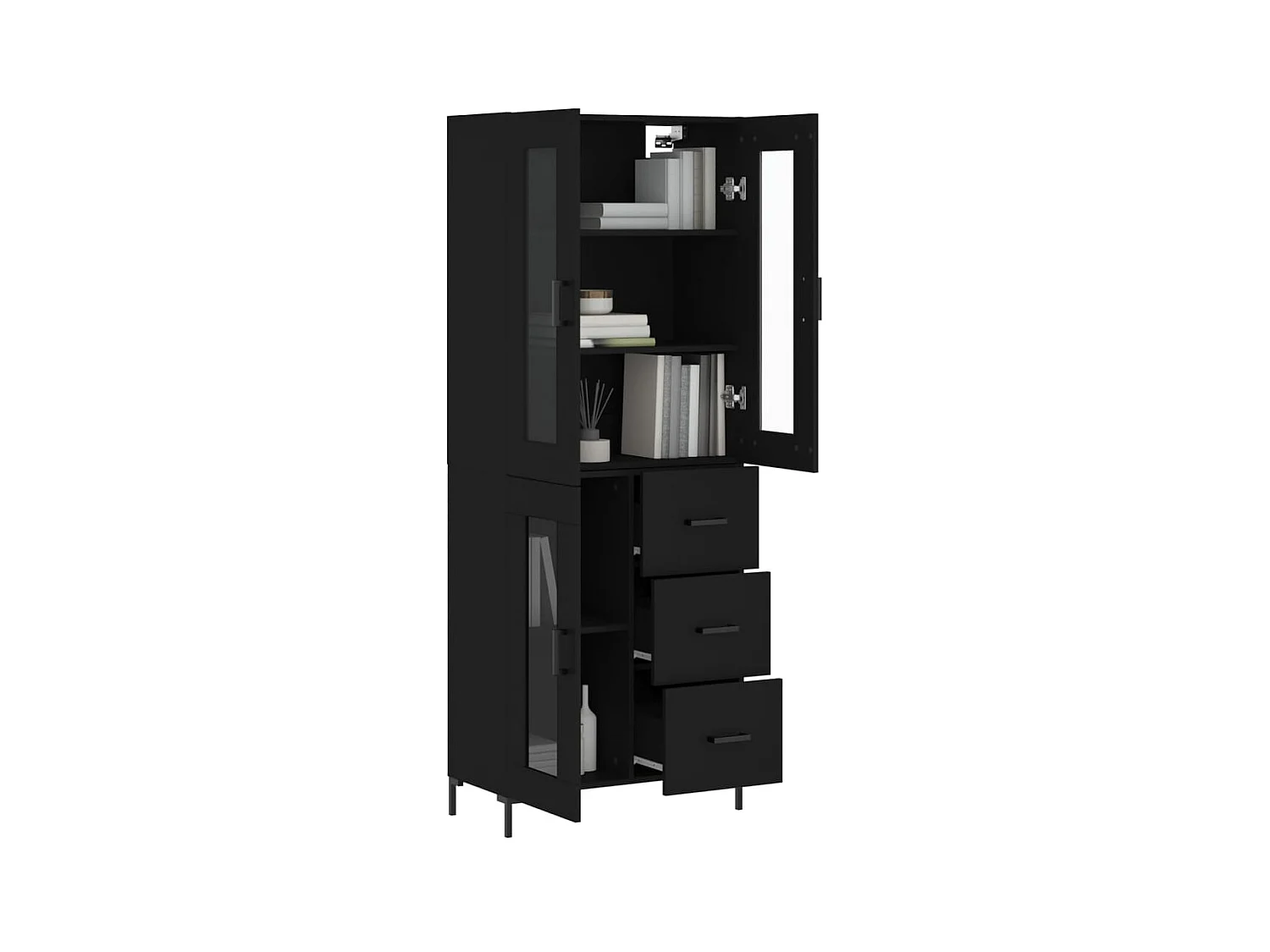 Highboard,Kommode Schwarz 69,5x34x180 cm Holzwerkstoff -gkd718317