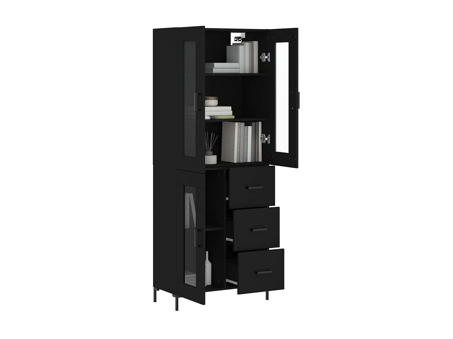 Highboard,Kommode Schwarz 69,5x34x180 cm Holzwerkstoff -gkd718317