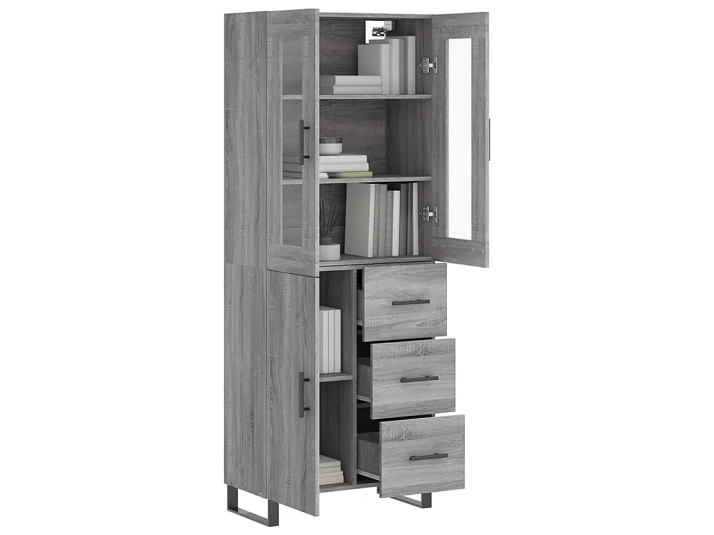 Buffet haut Sonoma gris 69,5x34x180 cm Bois d'ingénierie QWE42571