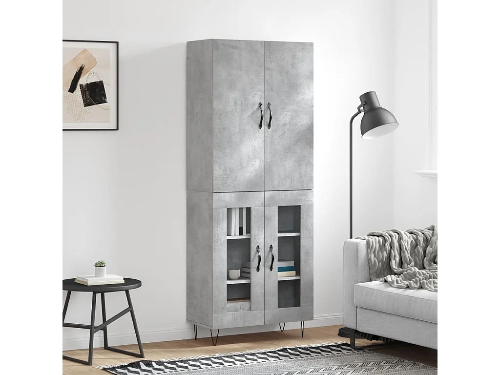 Buffet haut Gris béton 69,5x34x180 cm Bois d'ingénierie QWE77164