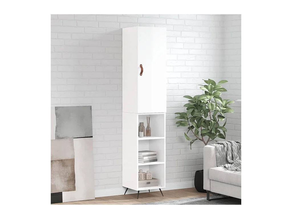 Buffet haut Blanc brillant 34,5x34x180 cm Bois d'ingénierie QWE29280