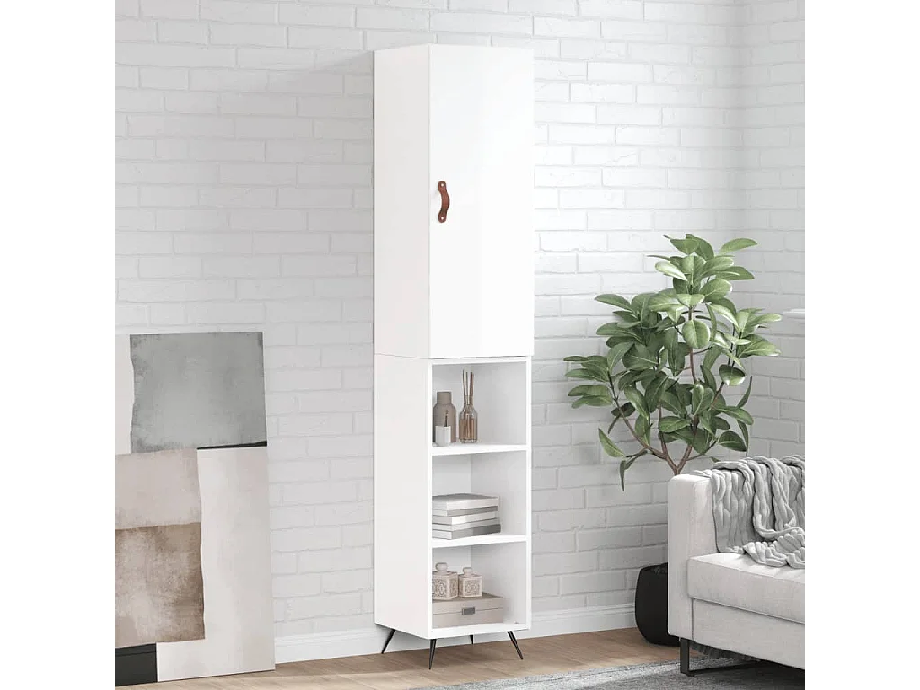 Buffet haut Blanc brillant 34,5x34x180 cm Bois d'ingénierie QWE29280