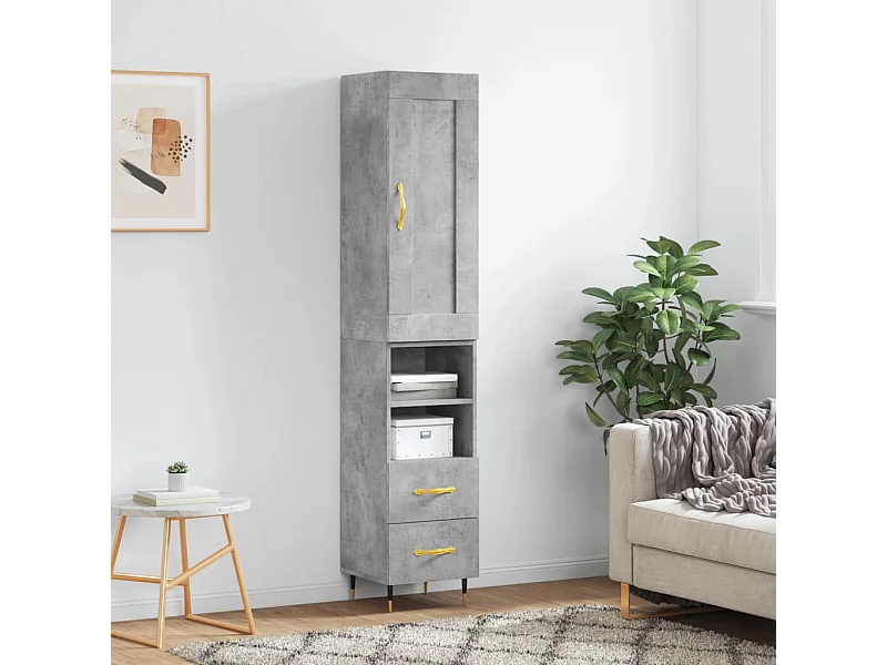 Highboard,Kommode Betongrau 34,5x34x180 cm Holzwerkstoff -gkd482234