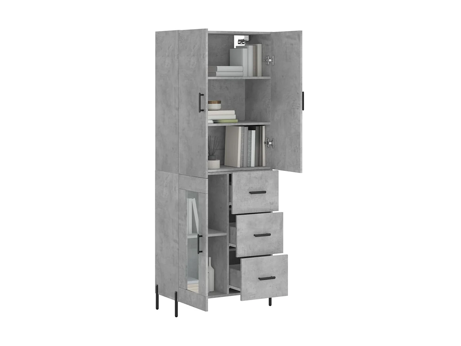 Buffet haut Gris béton 69,5x34x180 cm Bois d'ingénierie QWE38064