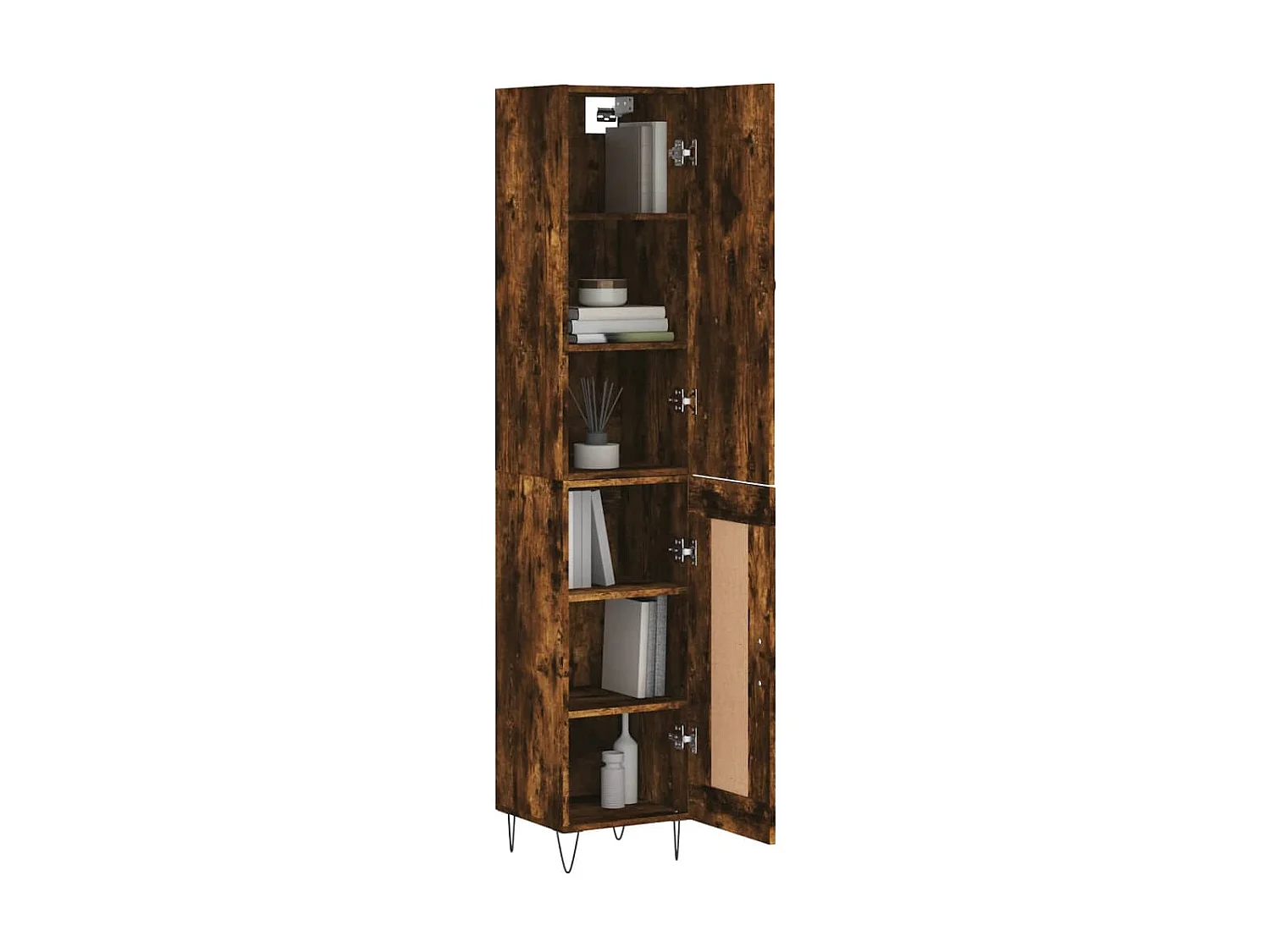 Hoge kast 34,5x34x180 cm bewerkt hout gerookt eikenkleurig NL81481