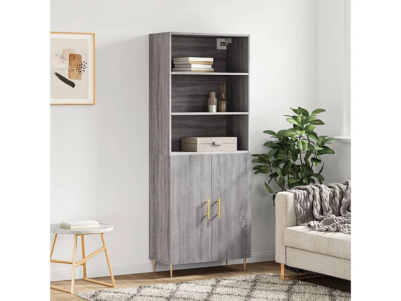 Highboard,Kommode Grau Sonoma 69,5x34x180 cm Holzwerkstoff -gkd924383