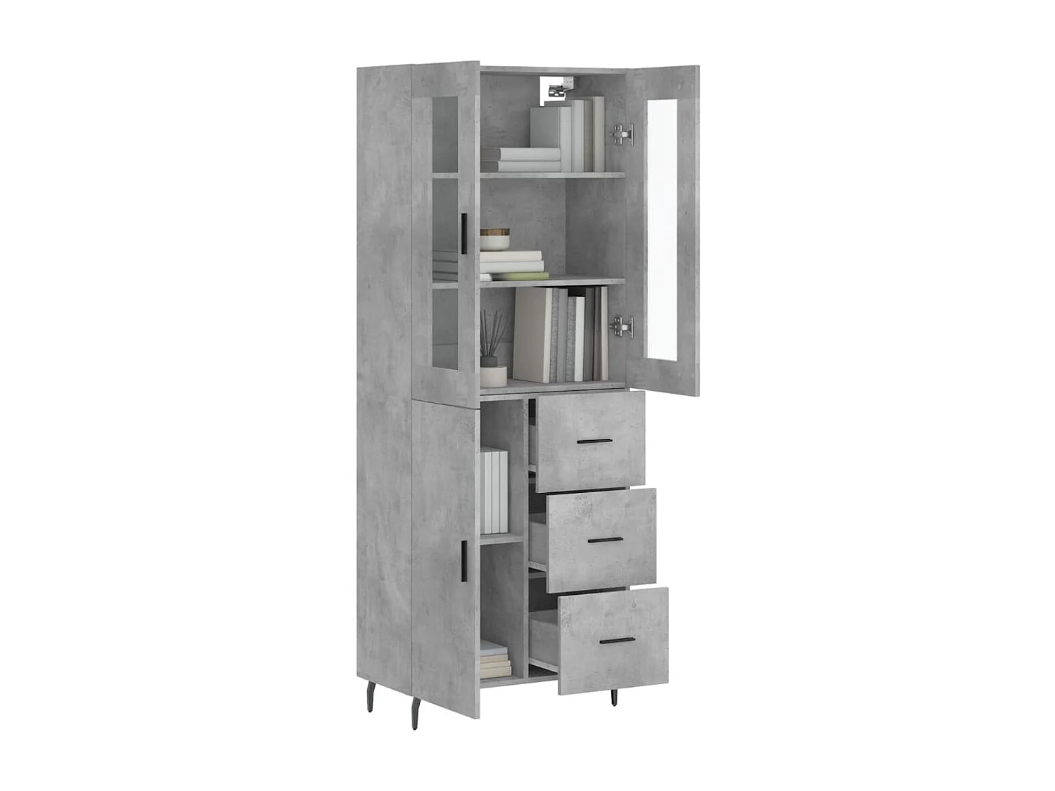 Buffet haut Gris béton 69,5x34x180 cm Bois d'ingénierie QWE94018