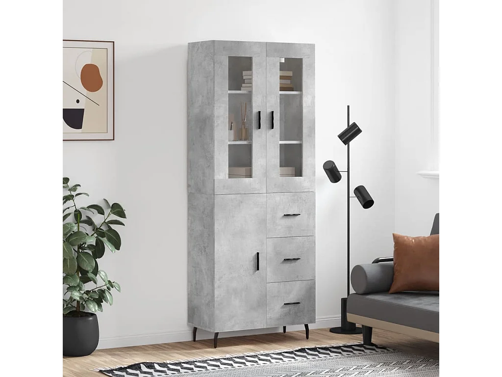 Highboard,Kommode Betongrau 69,5x34x180 cm Holzwerkstoff -gkd357681