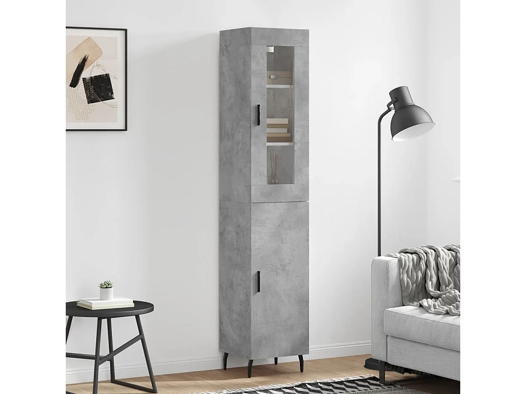 Buffet haut Gris béton 34,5x34x180 cm Bois d'ingénierie QWE71403