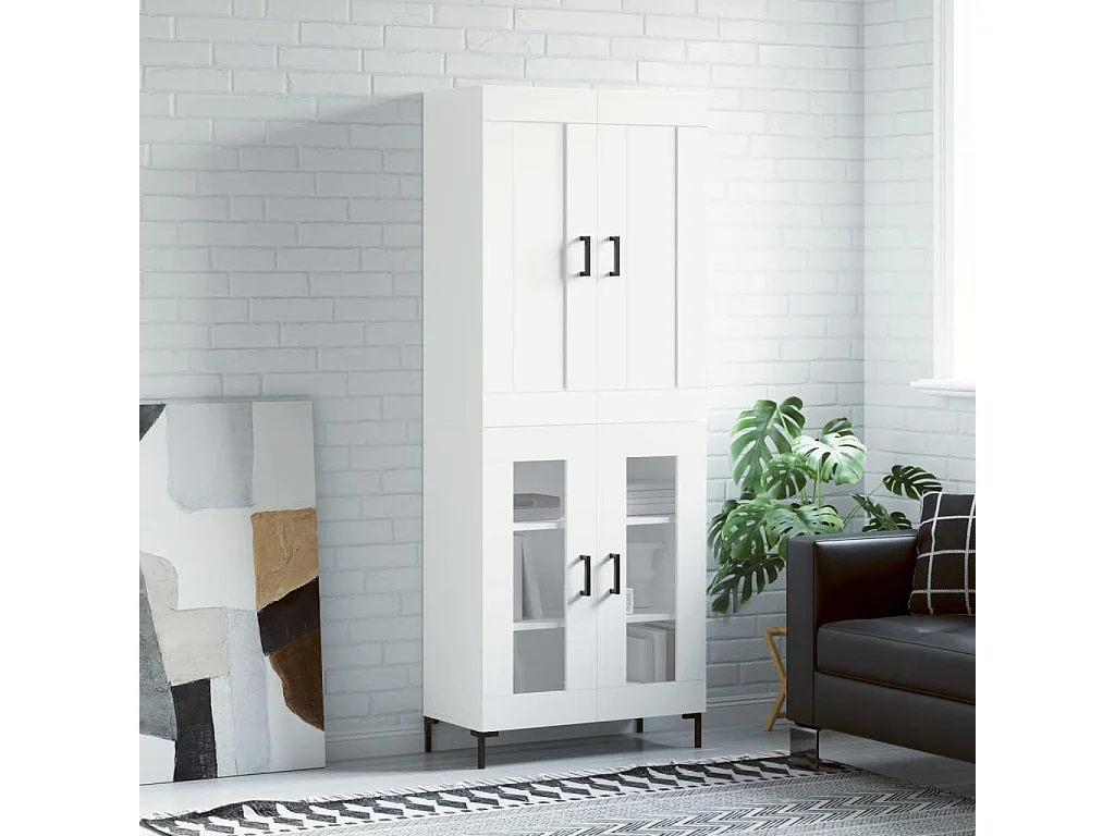 Aparador alto madera contrachapada blanco 69,5x34x180 cm ES38398