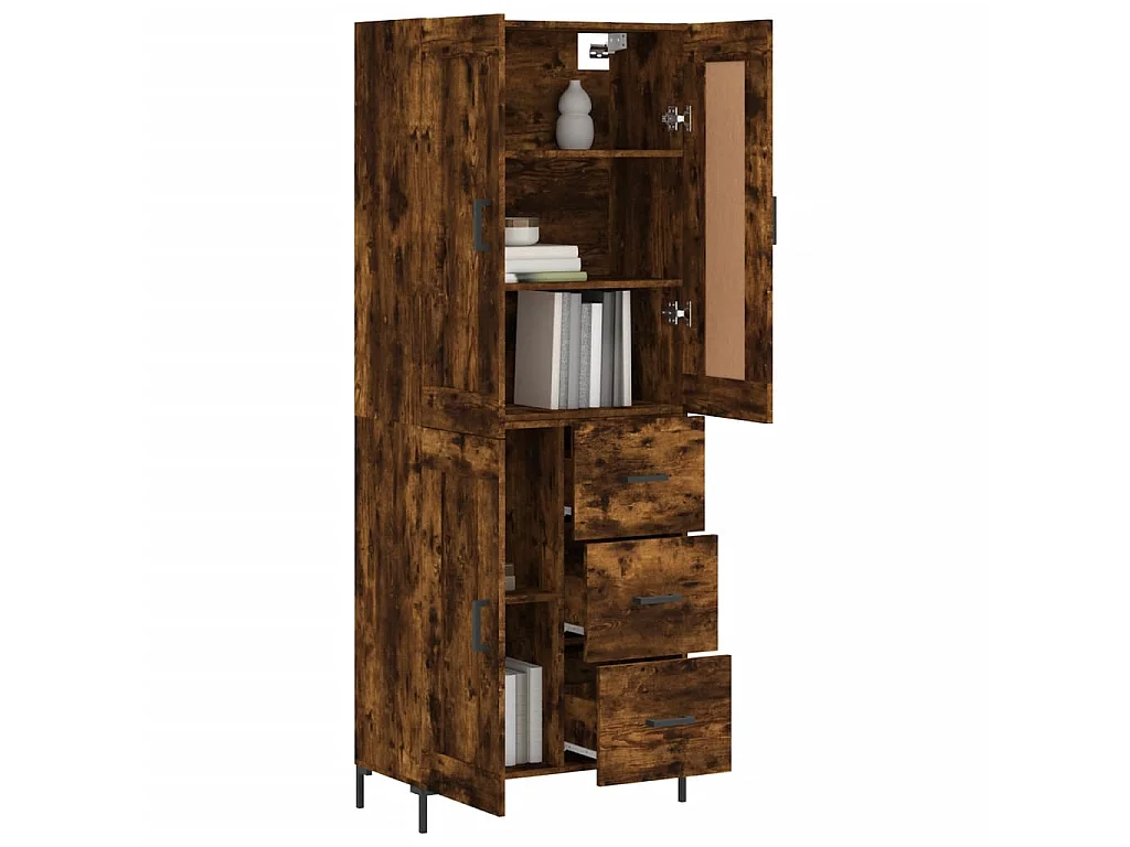 Buffet haut Chêne fumé 69,5x34x180 cm Bois d'ingénierie QWE98575