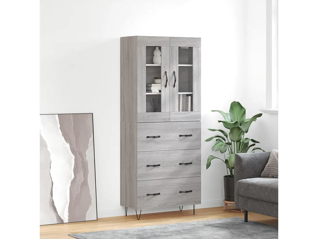 Buffet haut Sonoma gris 69,5x34x180 cm Bois d'ingénierie QWE65740