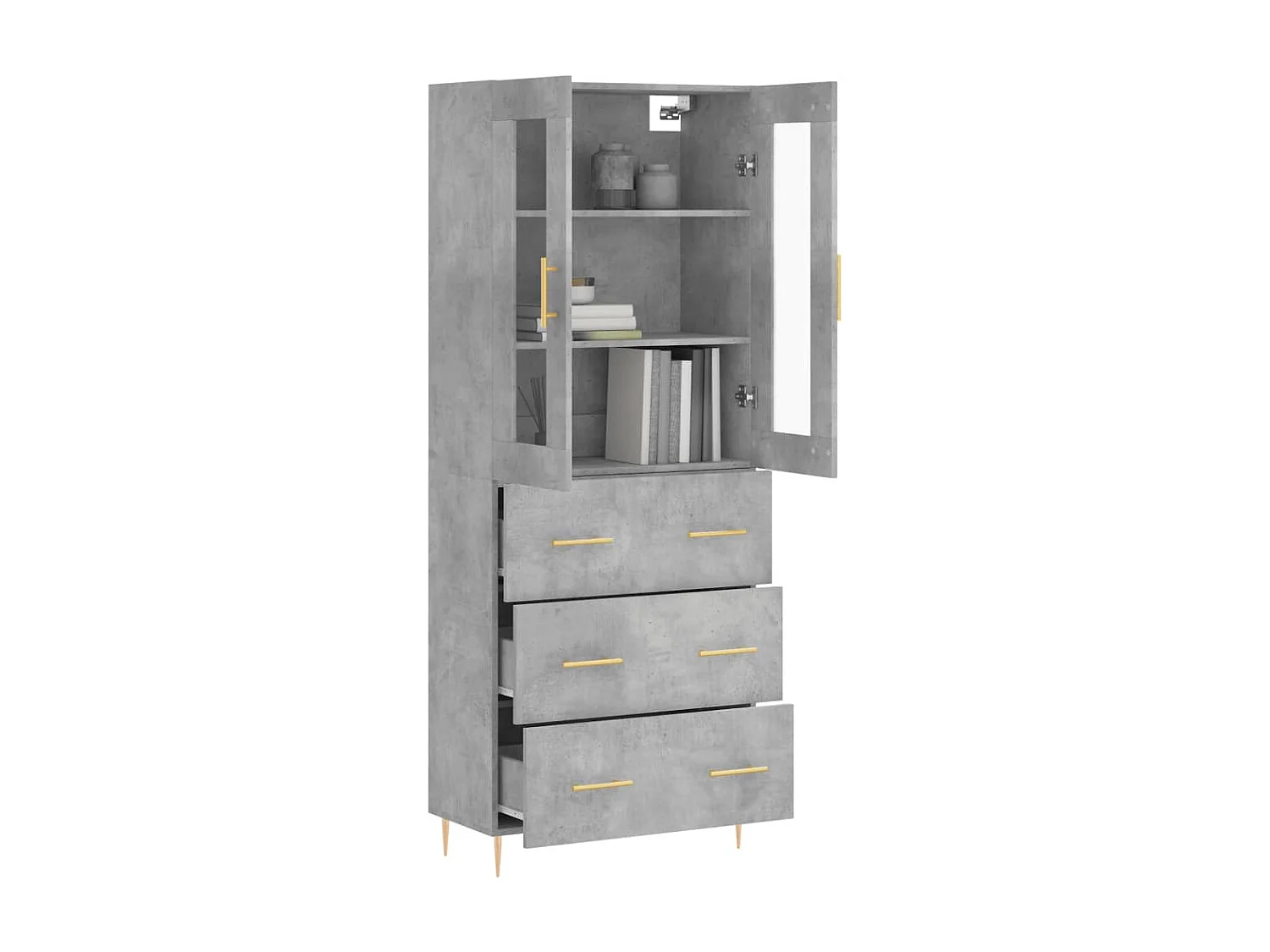 Highboard,Kommode Betongrau 69,5x34x180 cm Holzwerkstoff -gkd300116