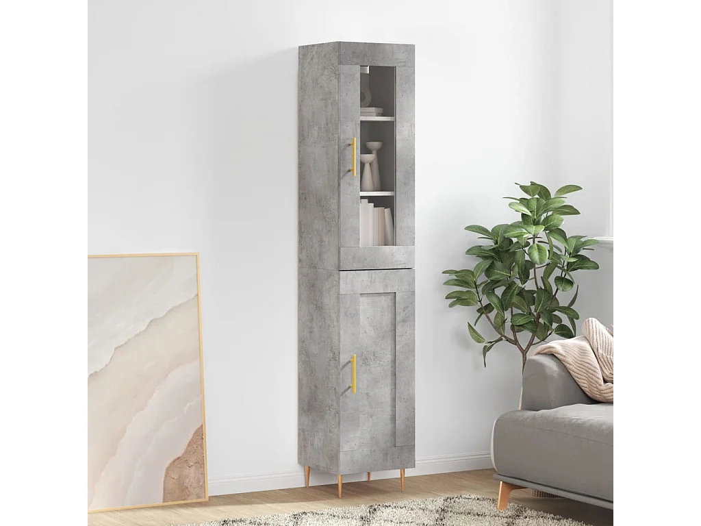 Buffet haut Gris béton 34,5x34x180 cm Bois d'ingénierie QWE69952