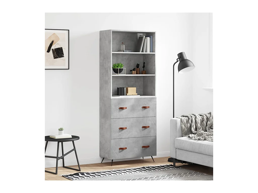 Hoge kast 69,5x34x180 cm bewerkt hout betongrijs NL330894